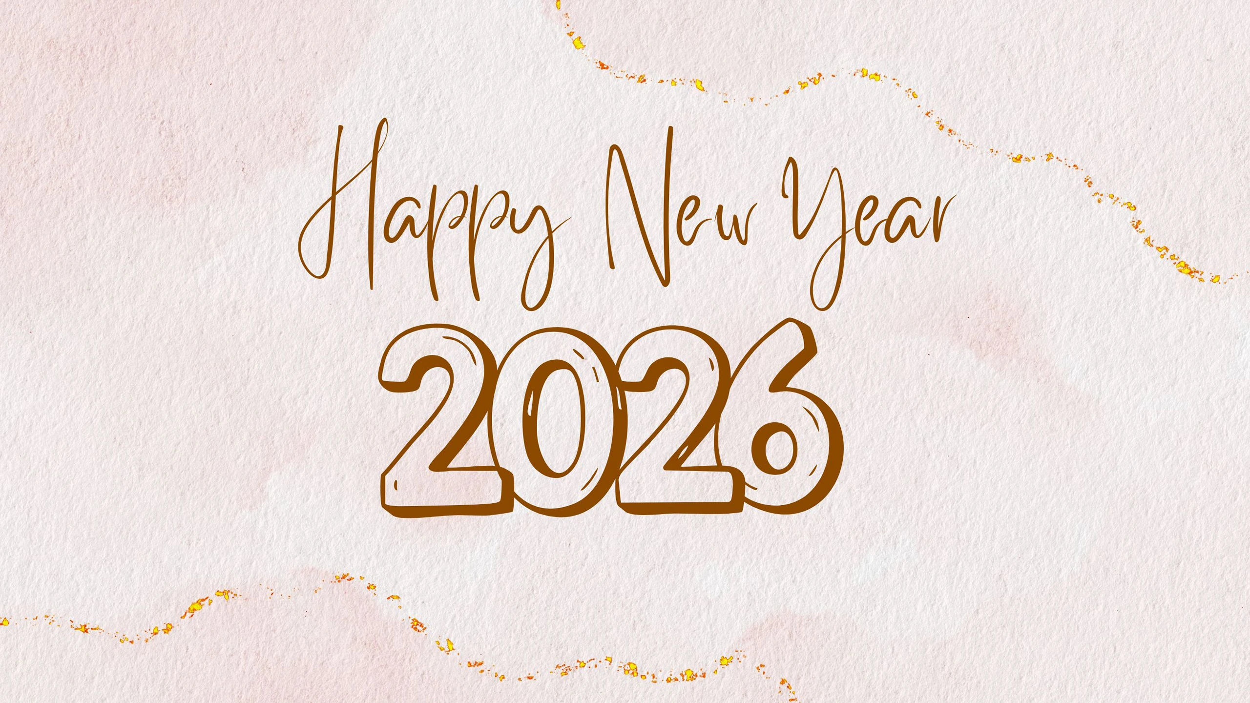 Pink Watercolor Minimalist Happy New Year 2026 Desktop Wallpaper