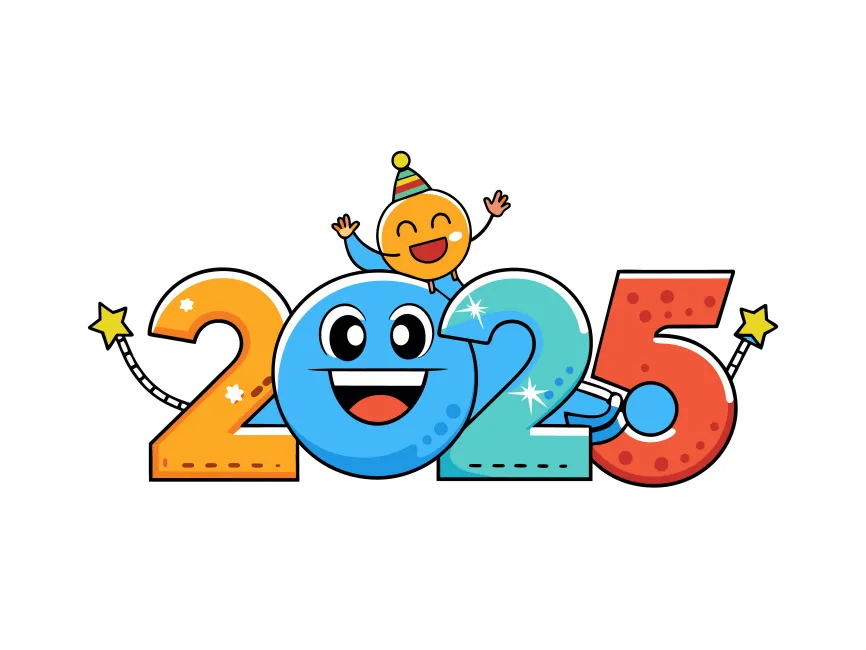 funny colorful 2025 new year numbers