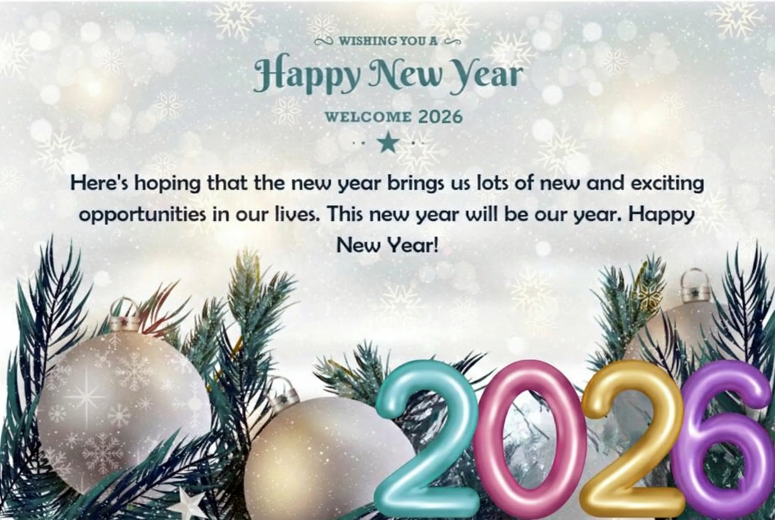 happy new year 2026 card with silver ball