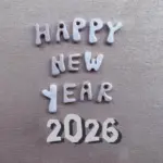 happy new year 2026 with wooden letters and numbers