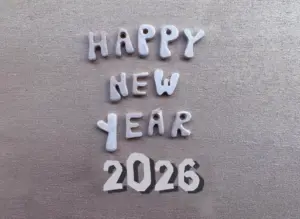 happy new year 2026 with wooden letters and numbers