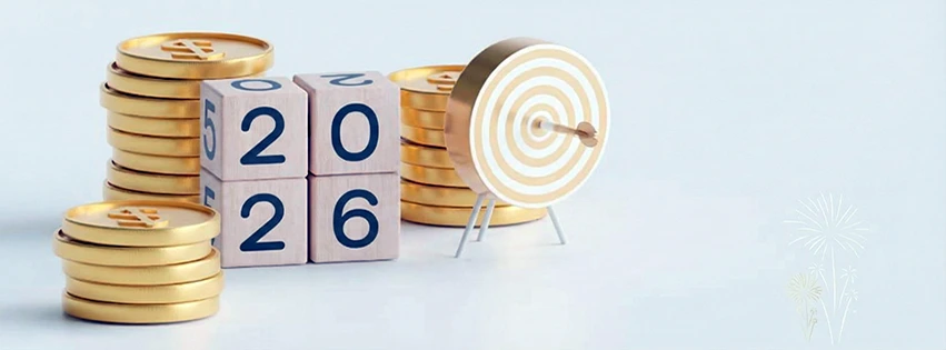 the number year 2026 on top stack of coins planning for the new year