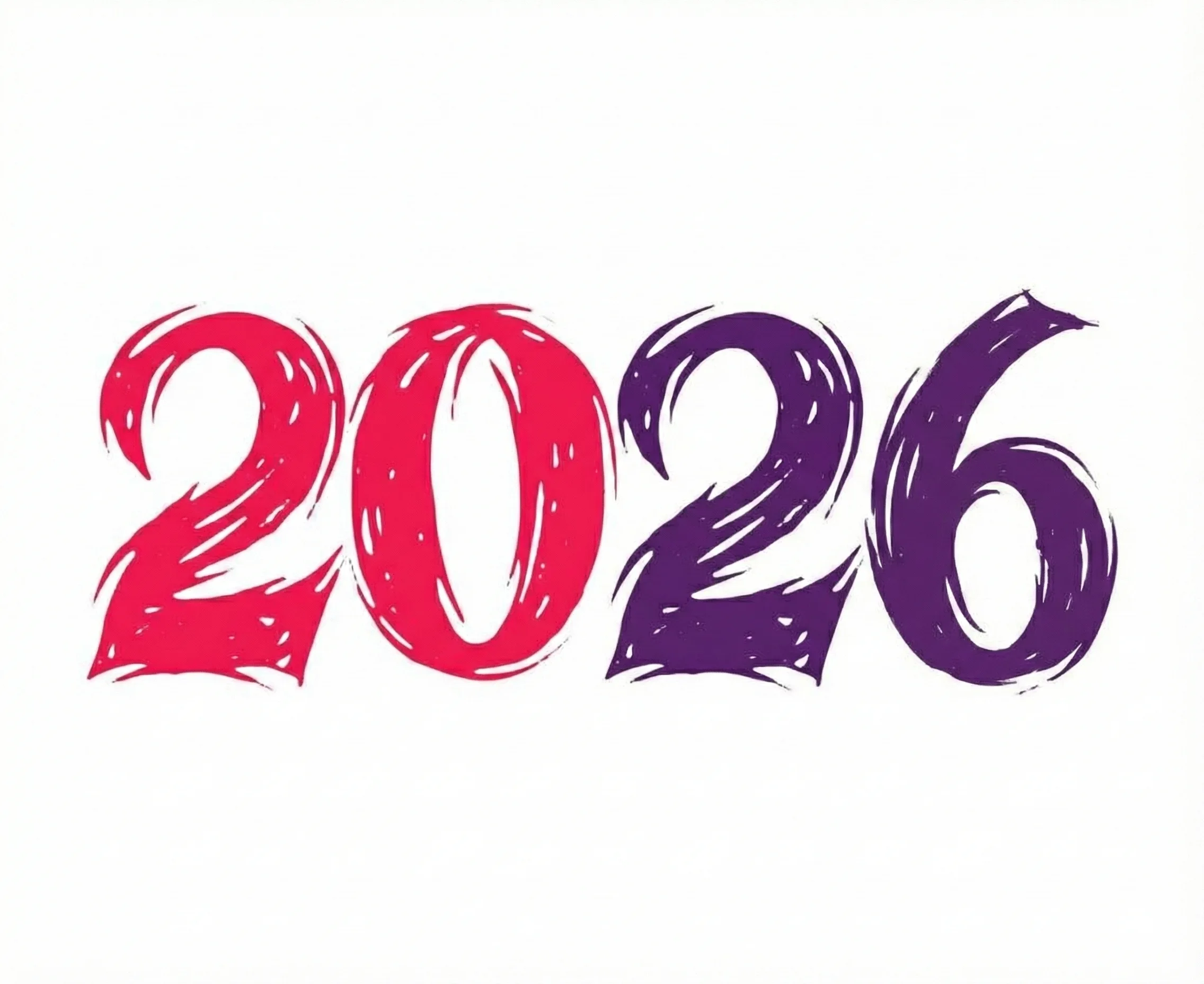 2026 happy new year purple and pink chalk scribble design abstract elegant illustration free vector