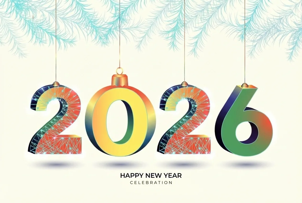 3D Gradient Style Happy New Year 2026 vector design template style