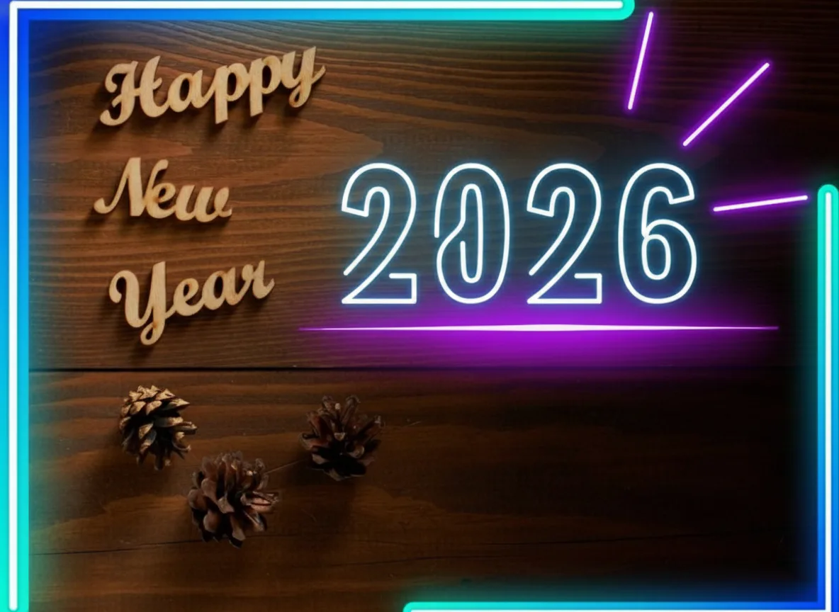Happy New Year 2026 neon signs vector design template neon style