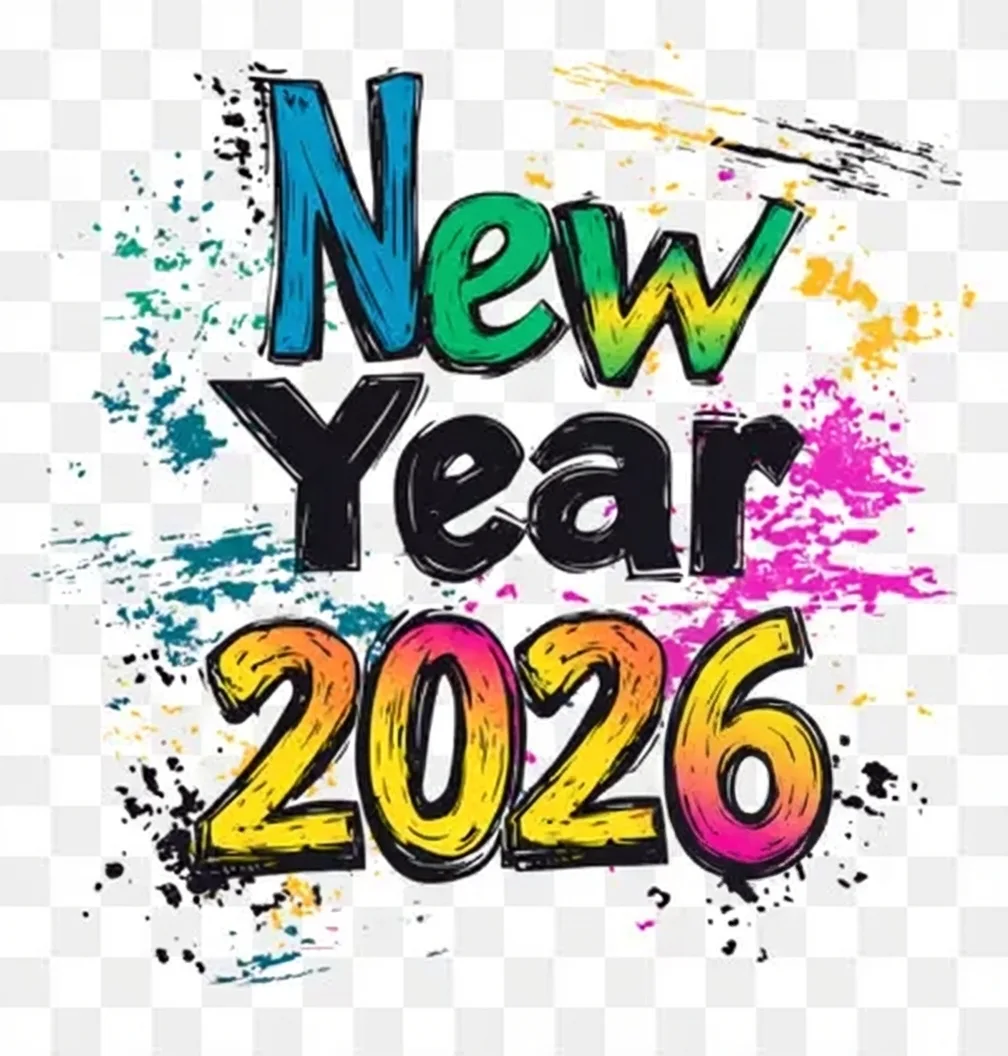 New Year 2026 Celebration Vector – Vibrant Brushstroke Typography Design