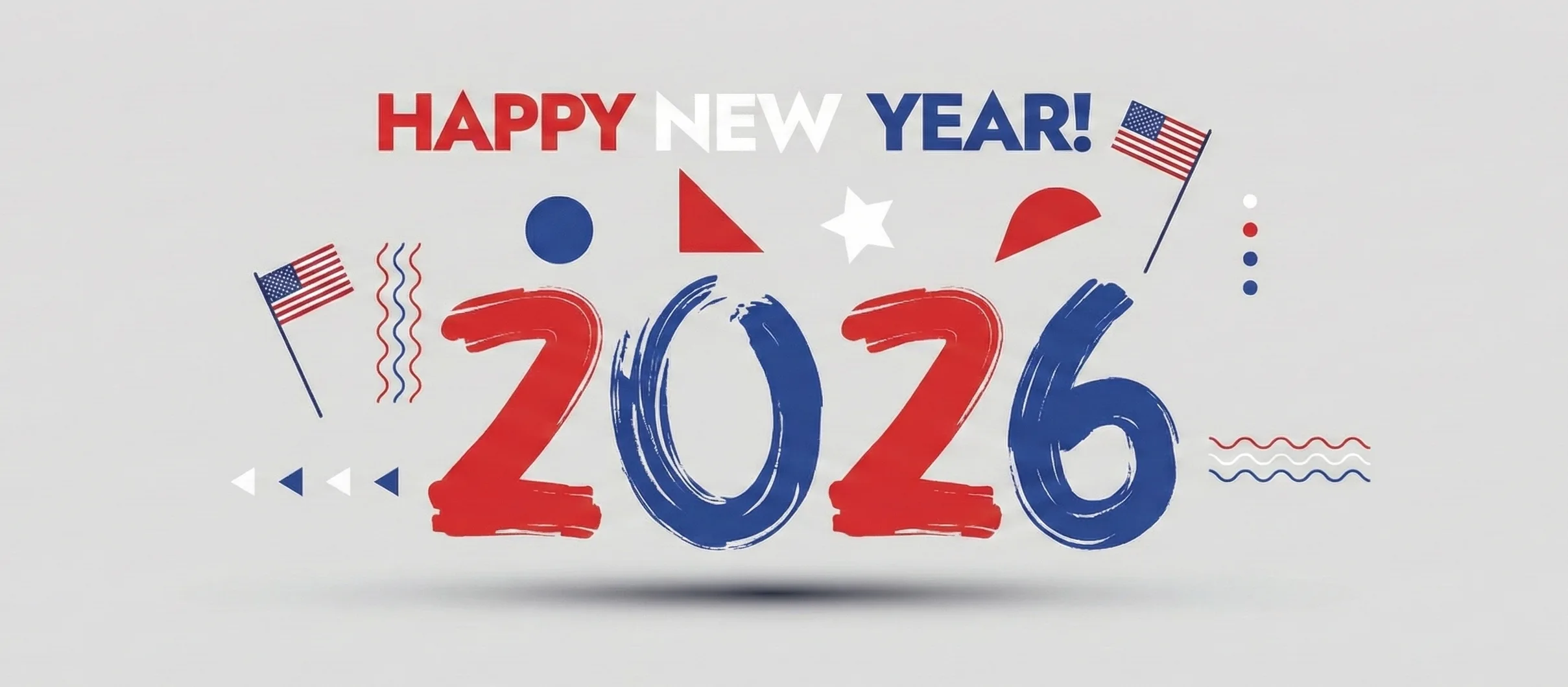 USA happy new year 2026 in us cover banner 2026 new year banner with navy blue red colour 2026 in paint stroke new year celebration banner and social media post