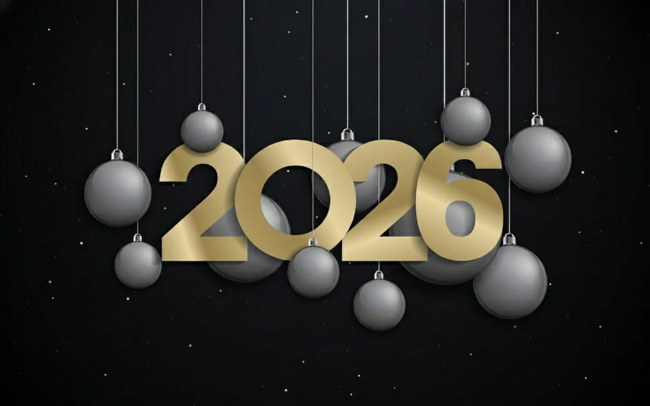 golden 2026 number and bell illustration for new year celebration vector