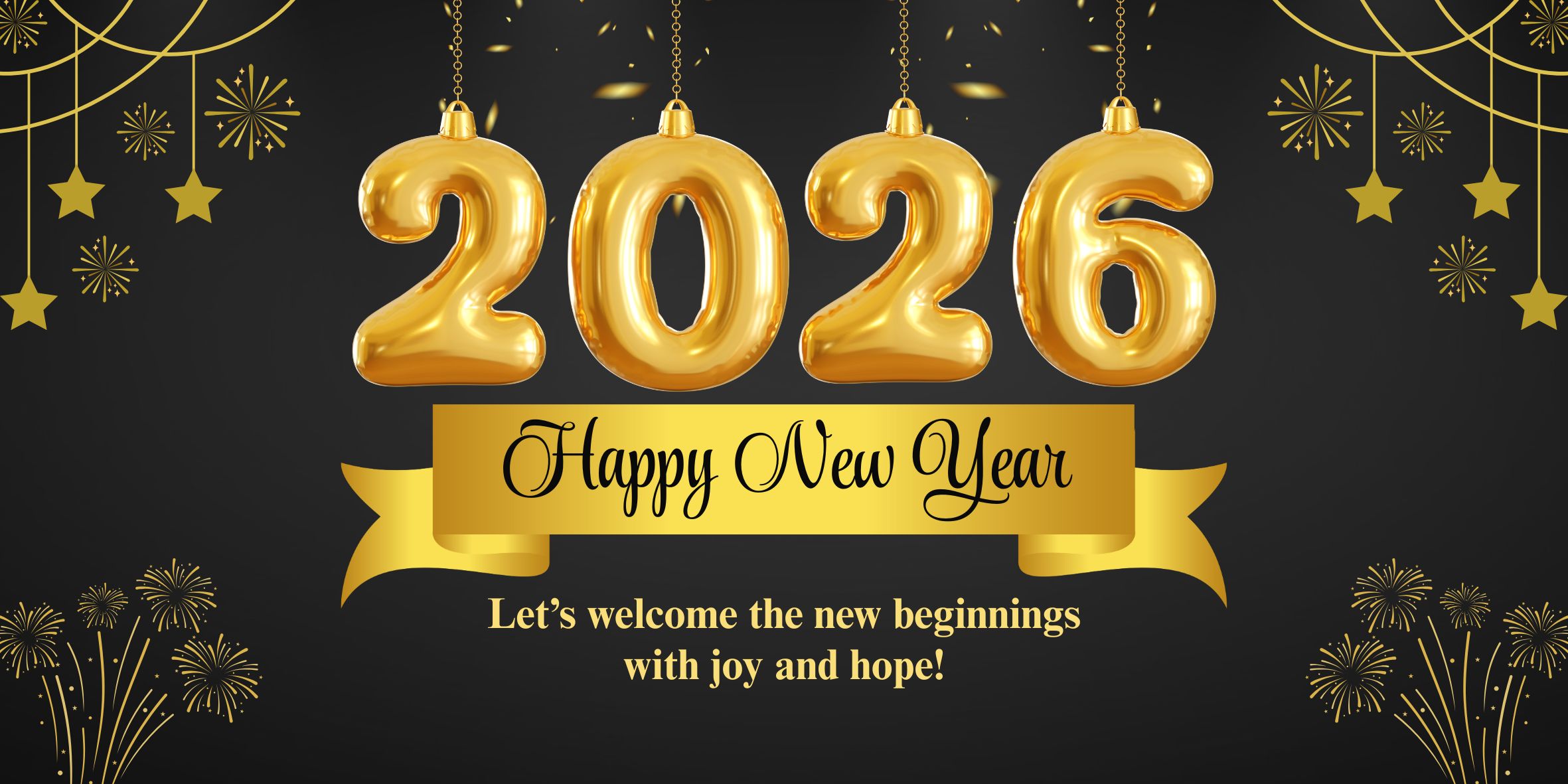 Black and Gold Modern Happy New Year 2026 Banner Black and Gold Modern Happy New Year 2026 Banner