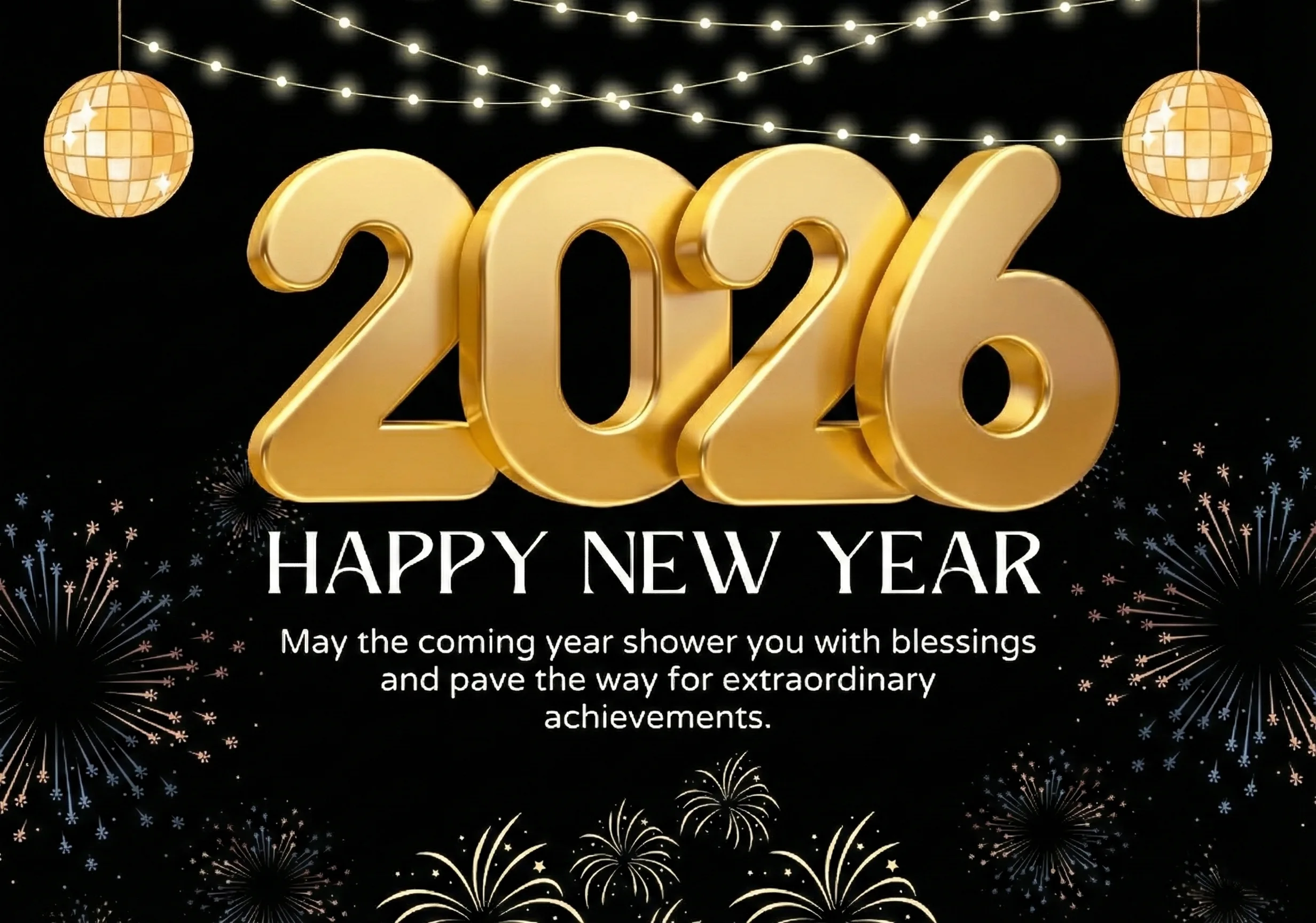 Black and Metallic Swirls Happy New Year 2026 Card Black and Metallic Swirls Happy New Year 2026 Card