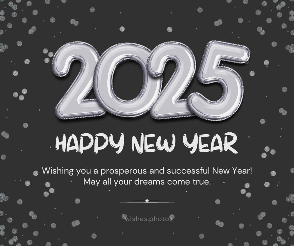 Black and Silver Minimalist 2025 New Year Greetings Facebook Post