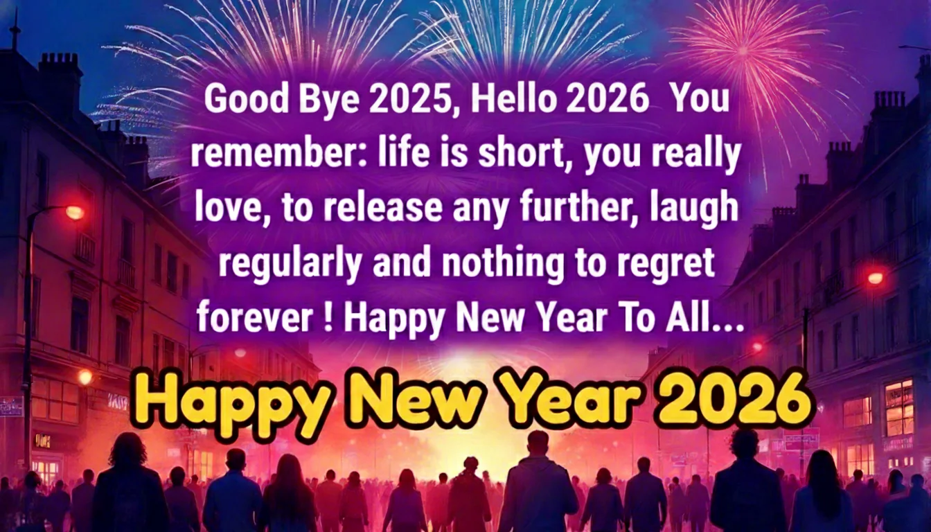 Good Bye 2025 Hello 2026 You remember. life is short you really love to release any further laugh regularly and nothing to regret forever Happy New Year To All Good Bye 2025, Hello 2026 You remember.. life is short, you really love, to release any further, laugh regularly and nothing to regret forever! Happy New Year To All