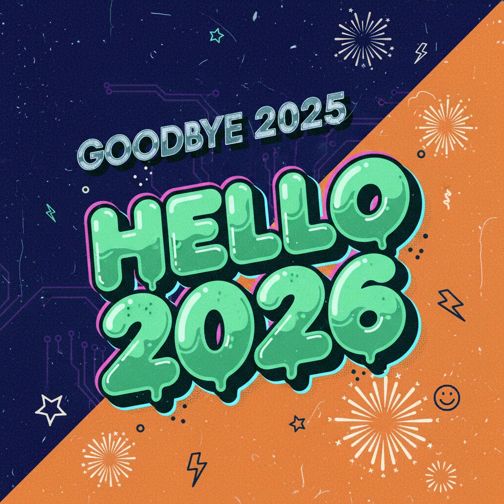 Trendy Goodbye 2025 Hello 2026 New Year Celebration Image Trendy Goodbye 2025 Hello 2026 New Year Celebration Image
