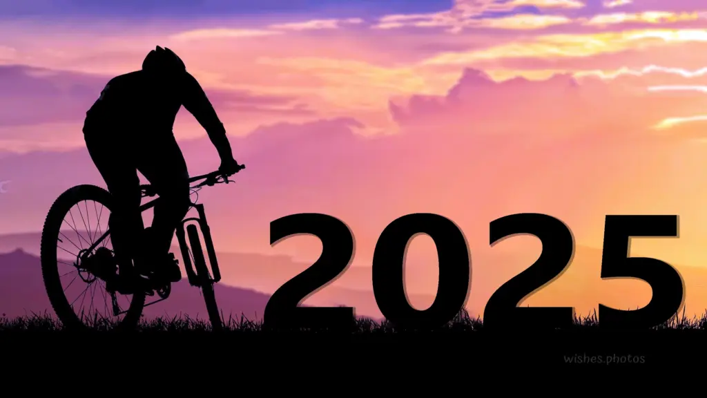 mountain biker silhouette and happy new year 2025 photo