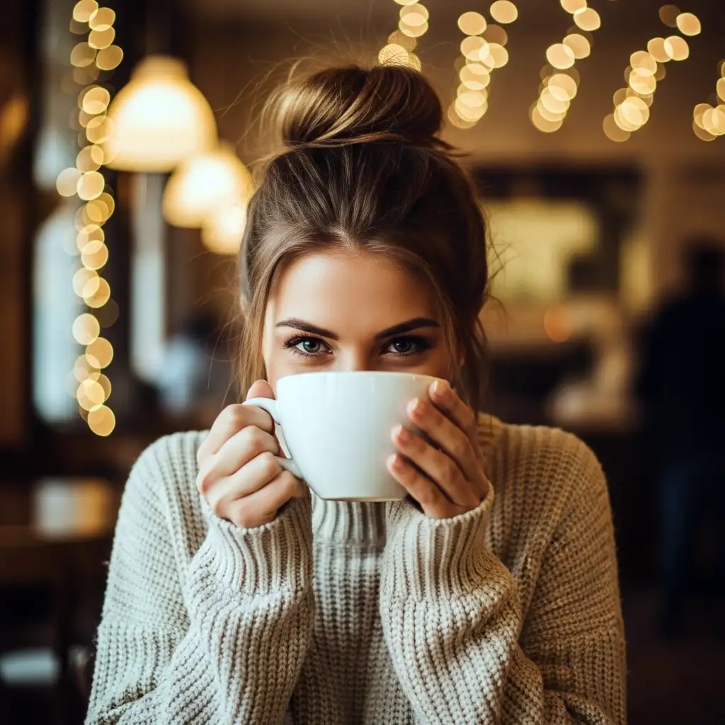 Girl with Coffee Cup DP Aesthetic Hidden Face Profile Picture