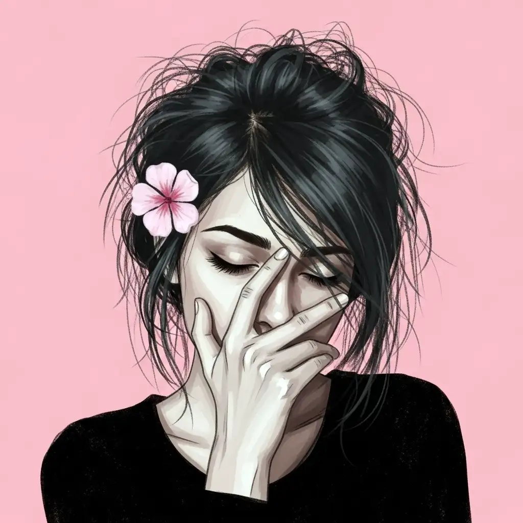 Stylish Girl Cartoon DP Hidden Face Art with Flower
