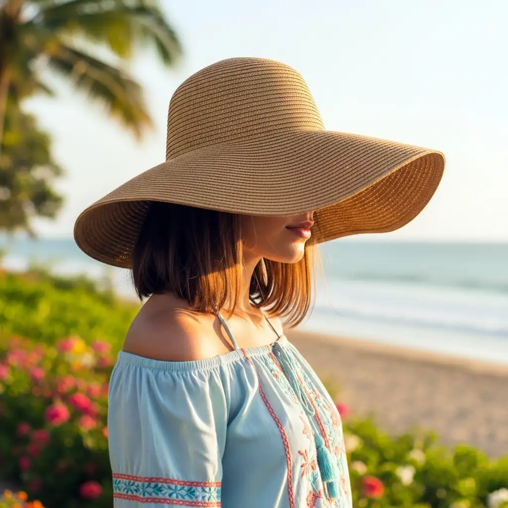 Stylish Girl with Sun Hat DP - Hidden Face Beach Profile Picture