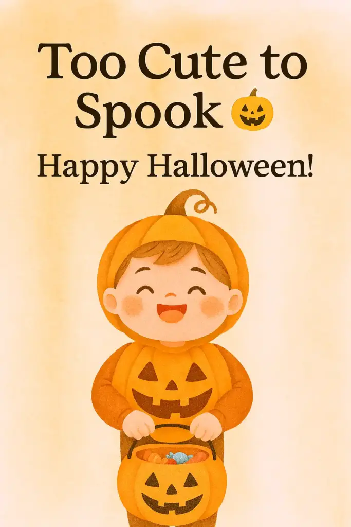 Cute Halloween greeting for kids with pumpkin costume design