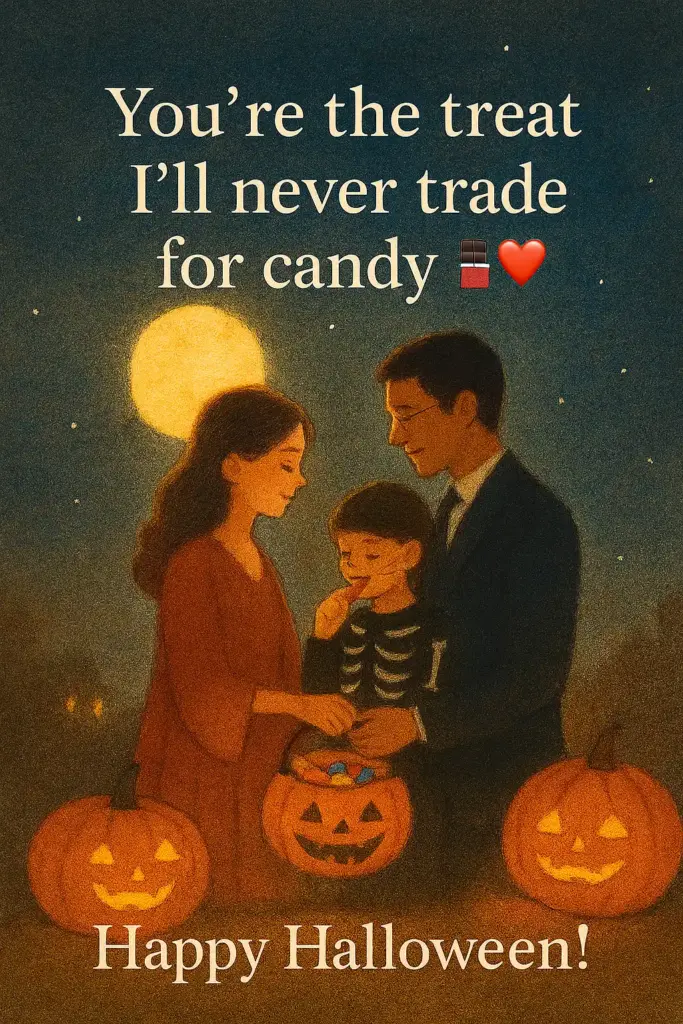 Romantic Halloween quote with couple under moonlight.