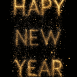 Elegant Happy New Year 2026 Mobile Wallpaper featuring Golden Shimmering Particles and Glittering Typography on a Sophisticated Black animated