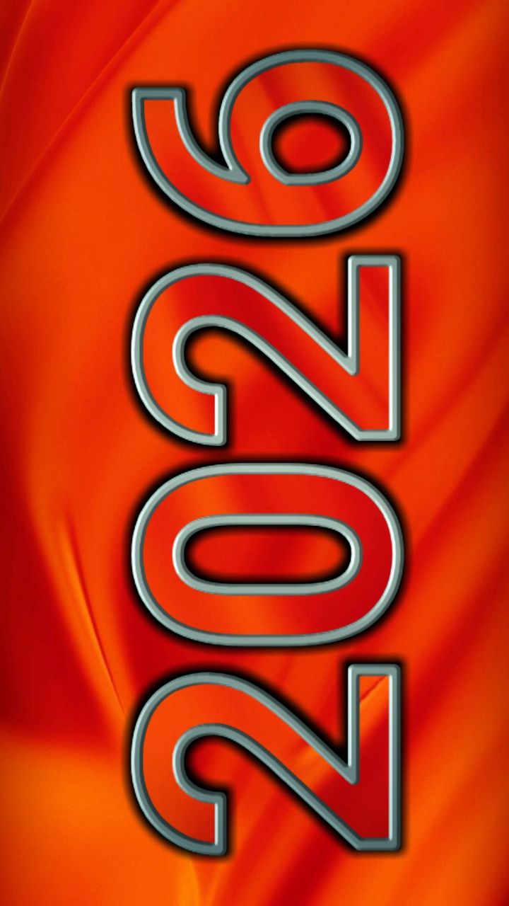 Elegant Happy New Year 2026 Mobile Wallpaper with Silver Glitter 3D Numbers on a Sparkling Pink Shimmer Background