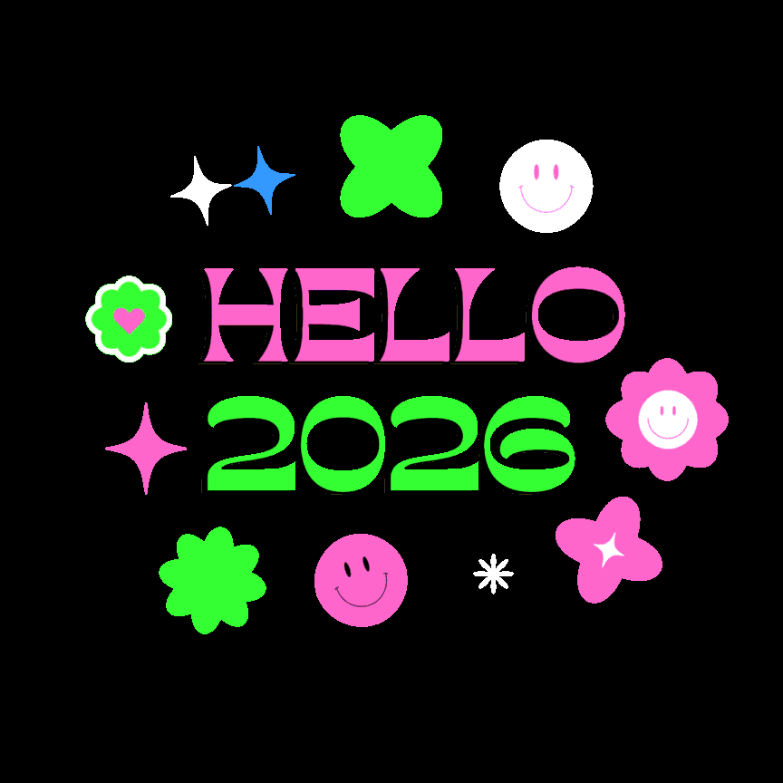 Pastel Green and Pink Pastel Neon Colorful Hello 2026 Animated Social Media Post