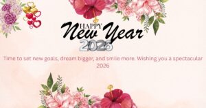Whimsical Happy New Year 2026 Floral Greeting Card with Vibrant Pink Hibiscus and Peony Watercolor Illustrations Silver Year Typography and Heartfelt Wishes Whimsical Happy New Year 2026 Floral Greeting Card with Vibrant Pink Hibiscus and Peony Watercolor Illustrations, Silver Year Typography, and Heartfelt Wishes