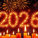 bright 2026 new year s eve celebration with fiery fireworks and glowing candles marking the coming year photo
