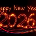 happy new year 2026 with fiery light trails photo