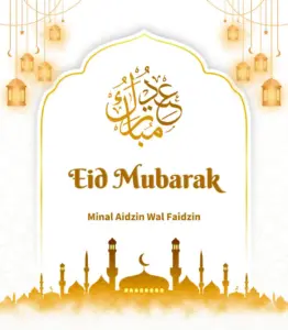 Gold and White Elegant Eid Mubarak image with Minal Aidzin wal Faidzin dua