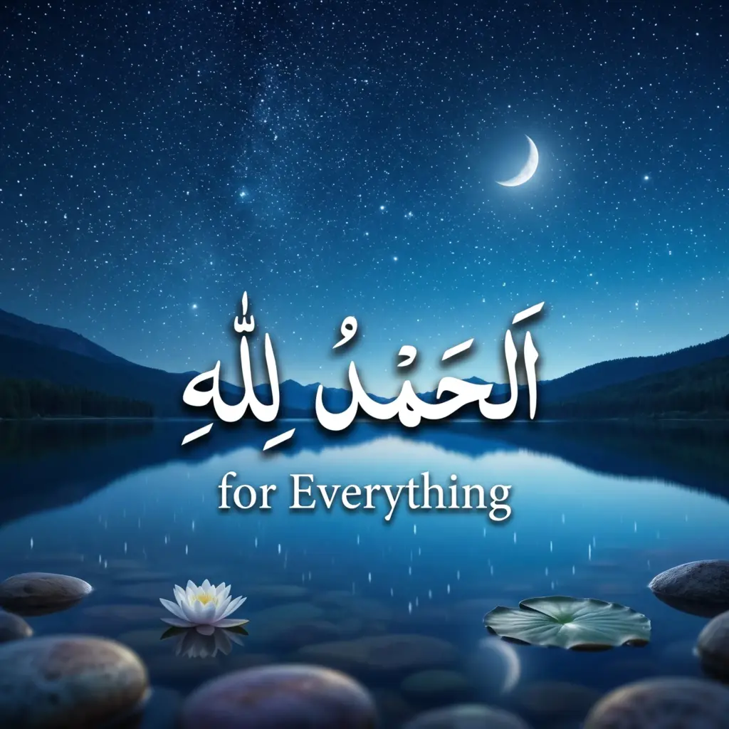 Serene Night Lake with Alhamdulillah for Everything DP image Serene Night Lake with Alhamdulillah for Everything DP image